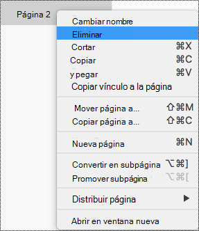 Eliminar una página en OneNote para Mac
