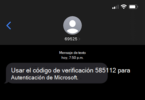 Captura de pantalla que muestra un mensaje de texto SMS de Microsoft numerado 69525