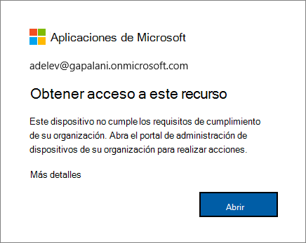 El mensaje de error que se muestra al iniciar sesión en el explorador Edge.