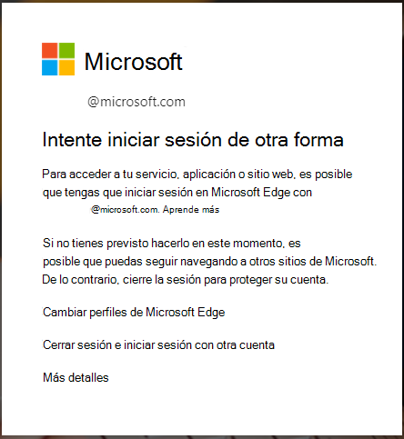 Mensaje que se muestra cuando se requiere iniciar sesión en el explorador Edge
