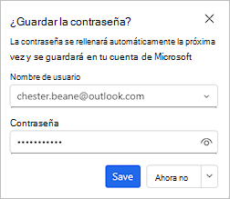 Captura de pantalla que muestra el cuadro de diálogo que ofrece guardar la contraseña