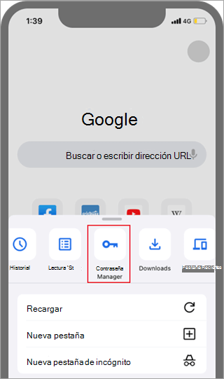 Ubicación del comando Contraseñas en Chrome para Android