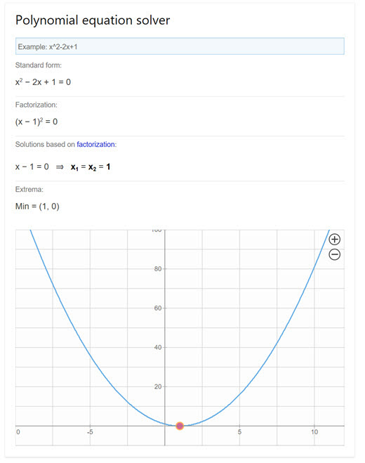 Captura de pantalla del solucionador de ecuaciones polinómicas generado por Bing.