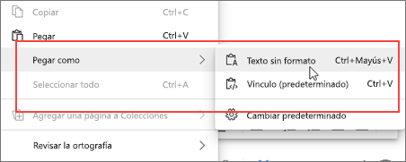 Pegar menú contextual como texto sin formato