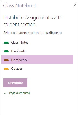 Ejemplo de asignación distribuida en OneNote para la Web