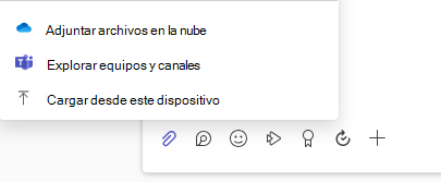 Captura de pantalla que muestra el menú de opciones de datos adjuntos de archivo.