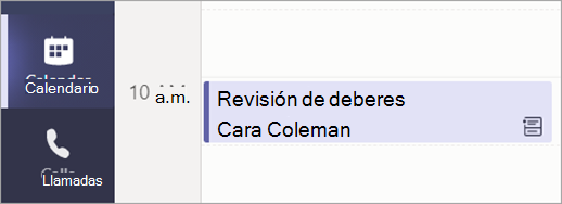 Captura de pantalla que muestra la vista Calendar que muestra una reunión de revisión de deberes programada.