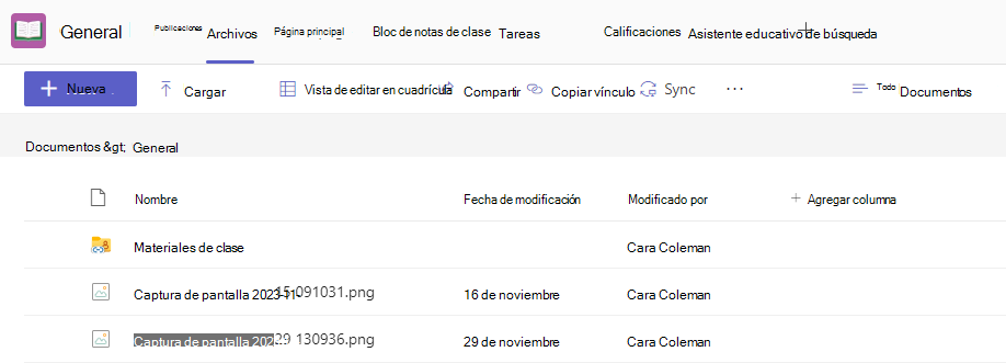 Captura de pantalla de archivos.