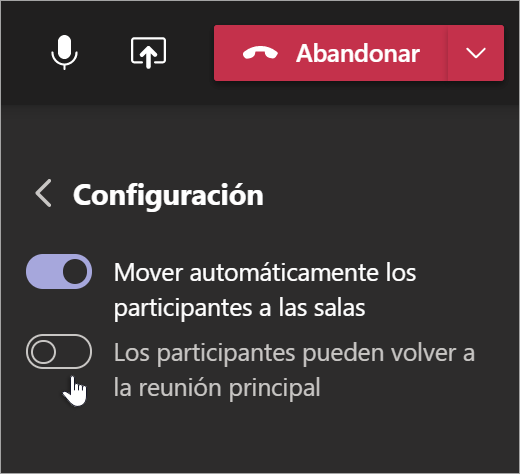 Configuración de salas para sesión de subgrupo en Teams