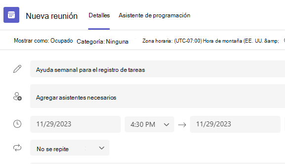 Captura de pantalla de nueva reunión.