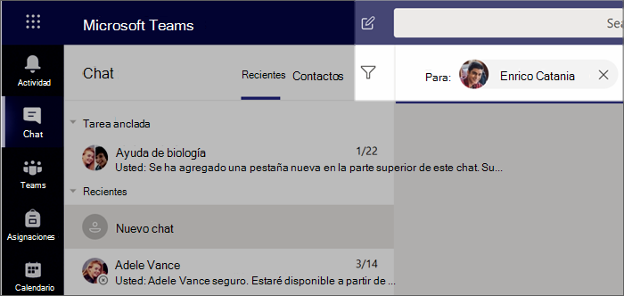 Captura de pantalla que muestra cómo iniciar un nuevo chat.
