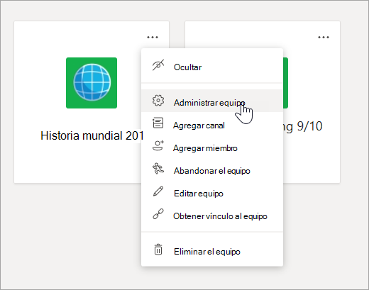 Editar el menú y la configuración de un equipo.