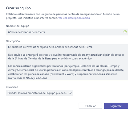 Nombre y descripción