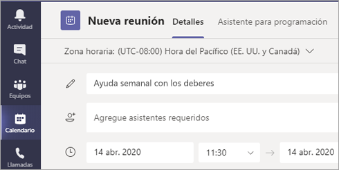 Captura de pantalla que muestra cómo dar un título a la reunión.
