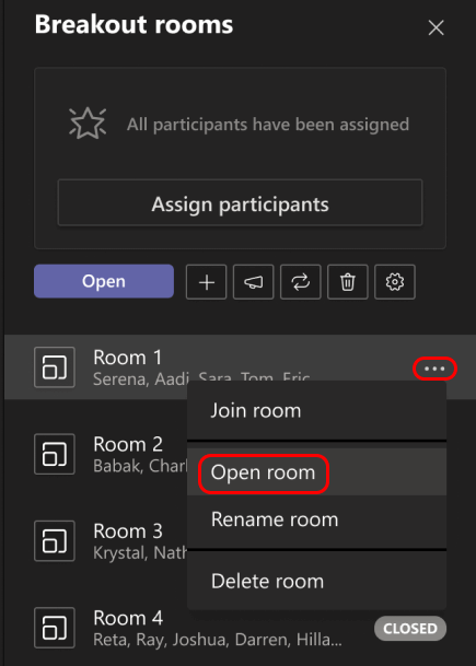 Imagen que muestra cómo abrir una única sala para sesiones de subgrupo.