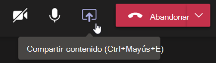 Captura de pantalla que muestra el botón Compartir contenido en la barra de control de una reunión de Teams.