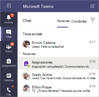 Captura de pantalla que muestra los chats privados de los alumnos en Teams.