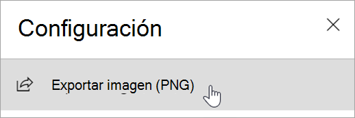 Captura de pantalla que muestra el panel Configuración con la opción Exportar imagen (PNG).