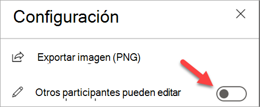 Captura de pantalla que muestra el panel Configuración con el botón de alternancia 