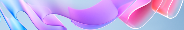 Banner con una cinta en 3D de colores pastel y degradado sobre un fondo azul.