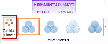 Opción Cambiar colores en el grupo Estilos SmartArt