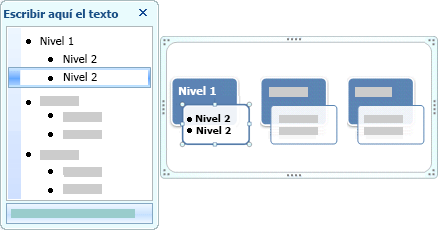 Imagen del panel de texto que muestra texto de nivel 1 y nivel 2