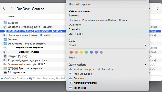 Muestra una pantalla de OneDrive con un menú abierto.