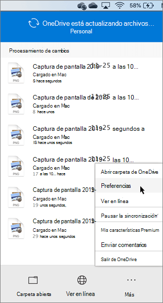 Captura de pantalla de establecimiento de preferencias de Personal en OneDrive