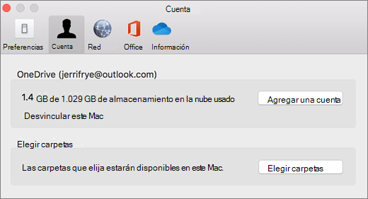 Captura de pantalla que muestra cómo agregar una cuenta en las preferencias de OneDrive en un equipo Mac