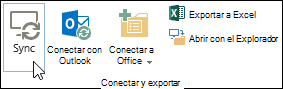 Opción de sincronización en la pestaña Biblioteca de la cinta