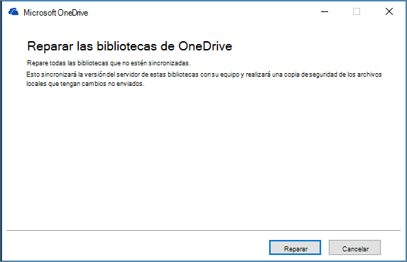 Cuadro de diálogo de reparación de sincronización de OD