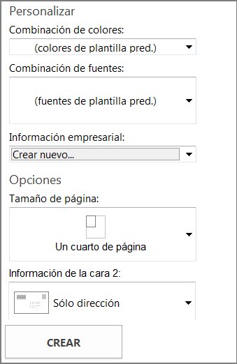 Opciones de plantillas de postal para las plantillas integradas de Publishers.