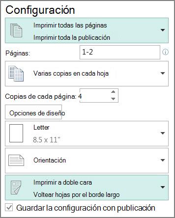 Configuración para imprimir por las dos caras del papel en Publisher
