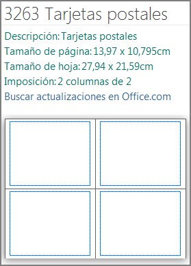 Descripción de una plantilla de postal de Avery