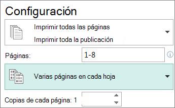 Configuración para imprimir varias copias de una publicación en cada hoja