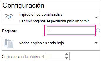 Cuadro de impresión de páginas para establecer qué paginas deben imprimirse