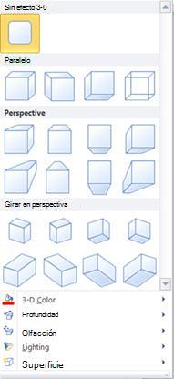 Opciones de efectos 3D de WordArt en Publisher 2010