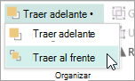 Seleccionar Traer al frente en el menú Traer adelante