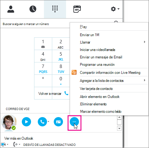 Más opciones del correo de voz.