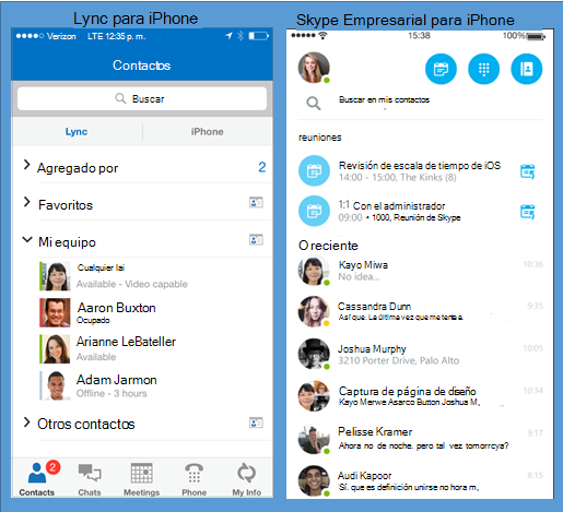 Capturas de pantalla en paralelo de Lync y Skype Empresarial