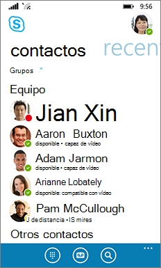 Nuevas Skype Empresarial para la apariencia de Windows Phone(ventana principal