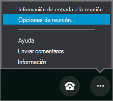 Menú Más opciones con opciones de reunión en formato seleccted