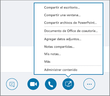 Captura de pantalla del menú Compartir contenido abierto.
