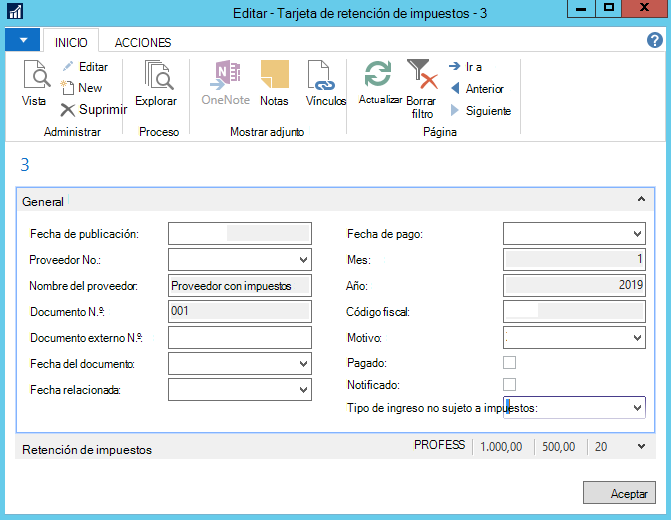 Captura de pantalla de edición de tarjeta de retención de impuestos