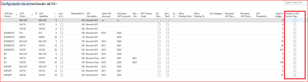 Captura de pantalla de la configuración de contabilización de IVA