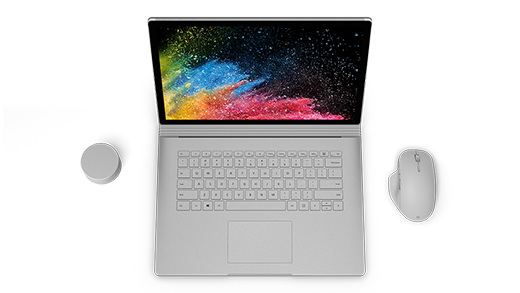 Imagen de la vista superior de un Surface Book 2 abierto.
