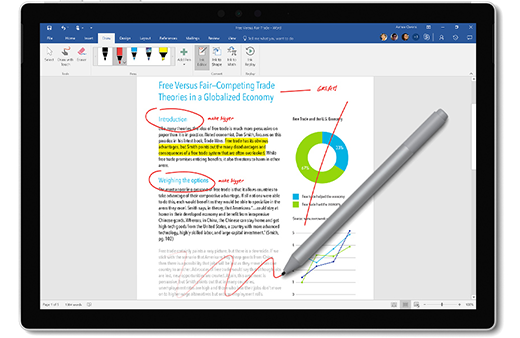 Imagen del Lápiz para Surface marcando un documento.