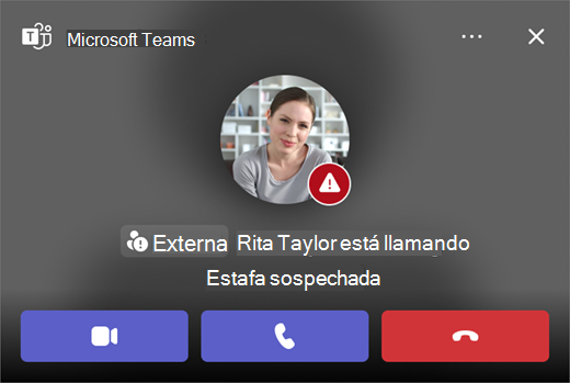 Captura de pantalla de una llamada sospechosa de estafa en Microsoft Teams.