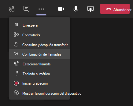 Botón Combinar llamadas en el menú
