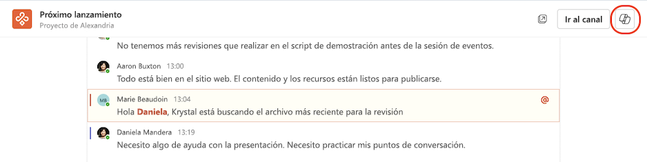 Obtener acceso a Copiloto desde una vista envolvente de canales